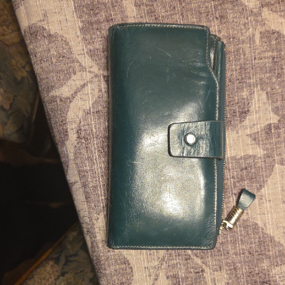 Teal Leather Wallet with Snap Closure
